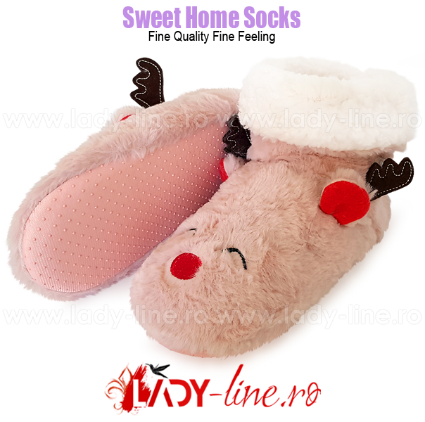 Papuci de Casa Tip Cizmulite 'Sleepy Rudolf' Pink